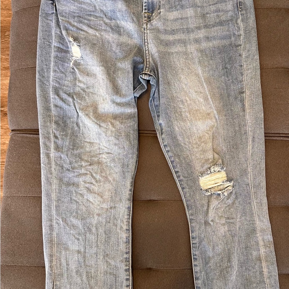 7 For All Mankind Light Blue Distressed Straight Leg Jeans